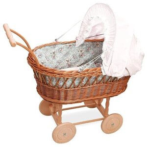 Petitcollin Wicker Doll Pram (Коляска Петитколлин для кукол до 40 см с цветочками)