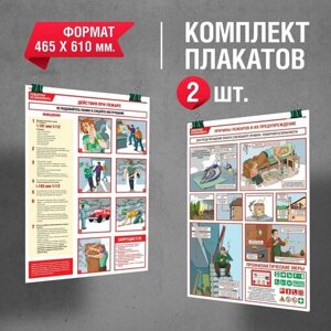 Плакат "Действия при пожаре" комплект из 2 плакатов