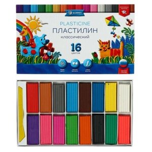 Пластилин GLOBUS "Классический", 16 цветов, 320 г, рекомендован педагогами