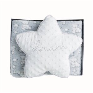 Плед с подушкой декоративной голубой, набор детский плед и подушка, плед с подушкой звезда BLANC MINI NATURAL TONES