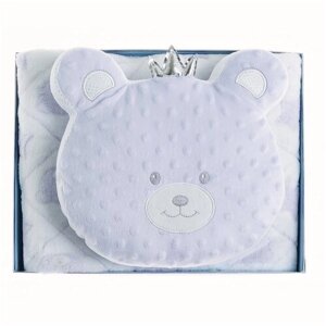 Плед с подушкой декоративной голубой, набор детский плед с подушкой мишка BLANC MINI BOYS