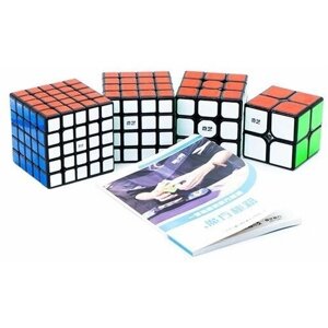 Подарочный набор головоломок Кубик Рубика QiYi MoFangGe 2x2x2-5x5x5 SET v2 / Черный пластик