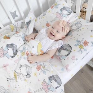 Постельное белье в кроватку для новорожденного поплин "Феи" Комплект постельного белья для девочки