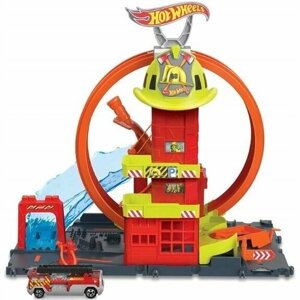 Пожарная станция для автомобильного трека Hot Wheels City Super Fire Station с петлей + машинка