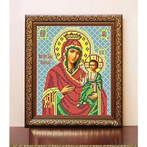 " Преподобная Богородица Иверская "Уникальный дизайнерский набор для вышивания бисером , с багетной рамкой и стеклом!