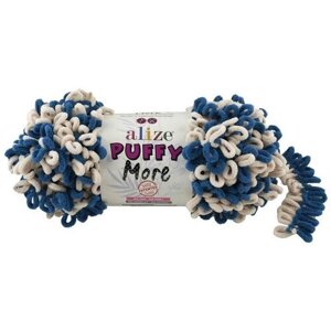 Пряжа Alize Puffy More экрю-морская волна (6263), 100%микрополиэстер, 11,5м, 150г, 1шт