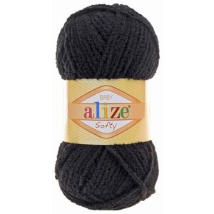 Пряжа для вязания ALIZE SOFTY Ализе Софти: 60 (черный), 2 шт, 115 м, 50 г, 100% микрополиэстер