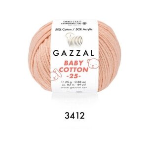 Пряжа Gazzal Baby Cotton 25 персик (3412), 50%хлопок/50%акрил, 82м, 25г, 1шт