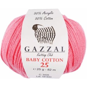 Пряжа Gazzal Baby Cotton 25 розовый коралл (3435), 50%хлопок/50%акрил, 82м, 25г, 1шт