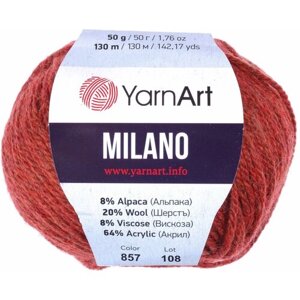 Пряжа "Milano" 8%альпака, 20%шерсть, 8%вискоза, 64%акрил 130м/50гр (857 терракот) 9343853