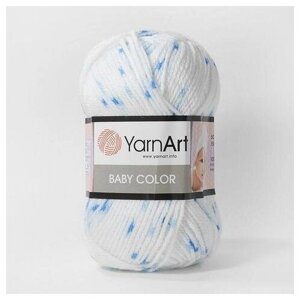 Пряжа Yarnart Baby Color белый-голубая/крапинка (5134), 100%акрил, 150м, 50г, 1шт