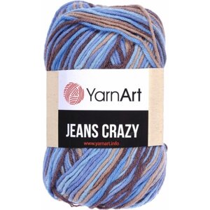 Пряжа YarnArt Jeans CRAZY бежевый-голубой-коричневый меланж (7202), 55%хлопок/45%акрил, 160м, 50г, 1шт