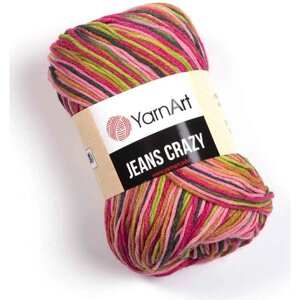 Пряжа YarnArt Jeans CRAZY малиновый-розовый-салатовый меланж (7206), 55%хлопок/45%акрил, 160м, 50г, 1шт