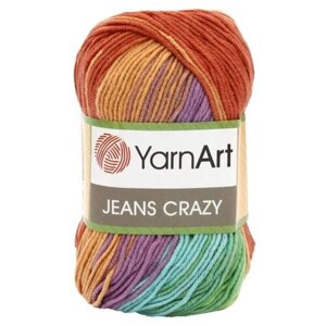 Пряжа YarnArt Jeans CRAZY оранжевый-салатовый-бирюзовый-сиреневый батик (8202), 55%хлопок/45%акрил, 160м, 50г, 1шт