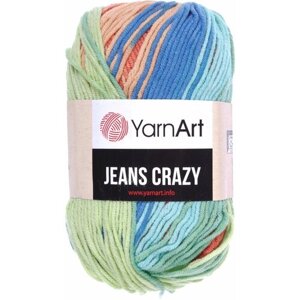 Пряжа YarnArt Jeans CRAZY теракот-персик-голубой-салатовый батик (8209), 55%хлопок/45%акрил, 160м, 50г, 1шт