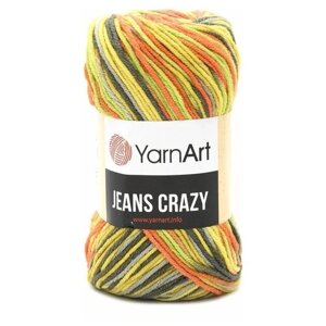 Пряжа YarnArt Jeans CRAZY желтый-оранжевый-салатовый-серый меланж (7201), 55%хлопок/45%акрил, 160м, 50г, 1шт