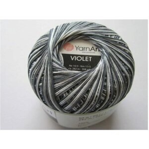 Пряжа YarnArt Violet Melange белый-серый (509), 100%мерсеризованный хлопок, 282м, 50г, 1шт