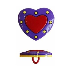 Пуговица 'Сердце' 36L (23мм) на ножке, пластик (504/218/171 темно-фиолетовый/красный/желтый), 36 шт