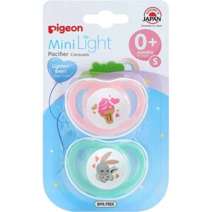 Пустышки Pigeon MiniLight Мороженое+Зайчики 0+ мес (размер S), 2шт