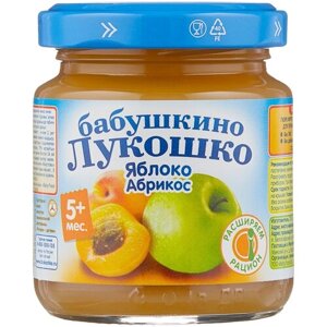 Пюре Бабушкино Лукошко Яблоки и абрикосы, стеклянная банка, 190 г, 6 шт.