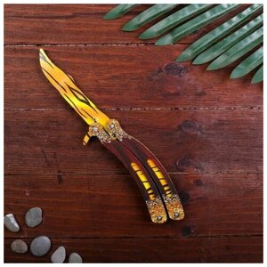 Радуга Сувенир деревянный «Нож бабочка, жёлтые линии»