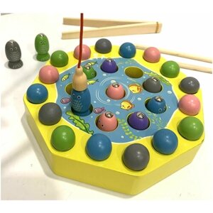 Развивающая деревянная игра Магнитная рыбалка Сортер развивающий деревянный / захват пинцет шарик/ методика Монтессори