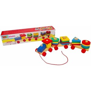 Развивающая деревянная игрушка сортер каталка шнуровка Поезд с вагонами, изучение цветов и фигур, для малышей 256-24/200020481