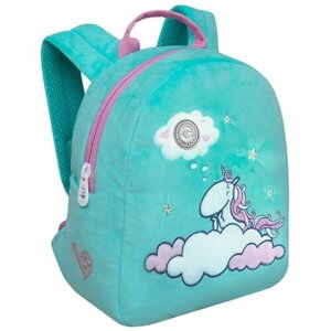 Рюкзак детский для девочки GRIZZLY, дошкольный, для малышей, в садик, с единорогом (мятный)