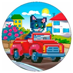 Рыжий кот Набор алмазной вышивки "Котик на машине"RDS18005) 18 см