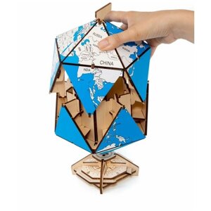 Сборная модель деревянная 3D EWA Глобус Икосаэдр с секретом (шкатулка, сейф)