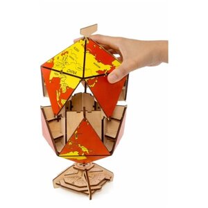 Сборная модель деревянная 3D EWA Глобус Икосаэдр с секретом (шкатулка, сейф)