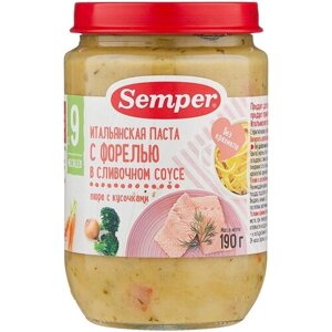 Semper - пюре итальянская паста с форелью в сливочном соусе , 9 мес., 190 гр