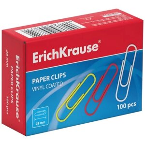 Скрепки ERICH KRAUSE, 28 мм, цветные, 100 штук, в картонной коробке, 24871