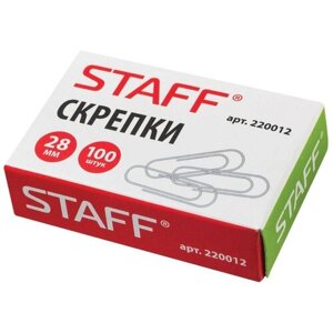 Скрепки STAFF "EVERYDAY", 28 мм, металлические, 100 шт., в картонной коробке, Россия, 220012