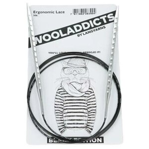 Спицы круговые супергладкие WOOLADDICTS Ergonomic Lace №6,5, 100 см латунь, пластик серебристый*