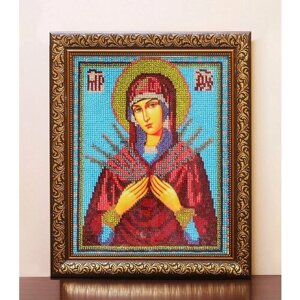 " Святая Богородица Семистрельная "Уникальный дизайнерский набор для вышивания бисером, с багетной рамкой и стеклом!