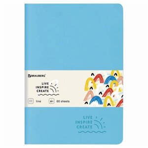 Тетрадь общая 60л, В5 Brauberg "Rainbow"линейка, сшивка, обложка кожзам SoftTouch, голубой) 2шт. (403886)