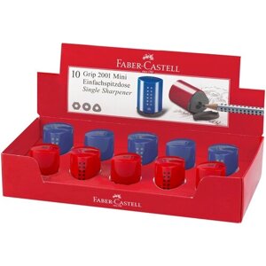 Точилка пластиковая Faber-Castell "Grip 2001 Mini" 1 отверстие, контейнер, красная/синяя, 10 шт. в упаковке