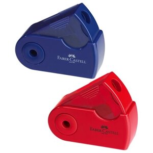 Точилка пластиковая, Faber-Castell "Sleeve Mini", 1 отверстие, контейнер, красная/синяя корпус