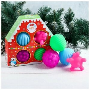 Товары для здоровья малыша Mum&Baby Новый год, подарочный набор резиновых игрушек «Новогодний домик», 4 шт, новогодняя подарочная упаковка