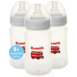 Три противоколиковые бутылочки для кормления Ramili Baby 240MLX3