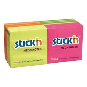 Упаковка блоков самоклеящихся STICK`N 21332, 76x76, 100 л, неон, ассорти