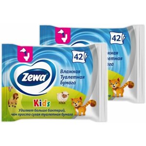 Влажная туалетная бумага Зева Zewa Kids детская, 42 шт * 2 пачки