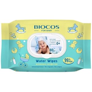 Влажные салфетки BioCos Water Wipes, пластиковая крышка, 80 шт., 1 уп.