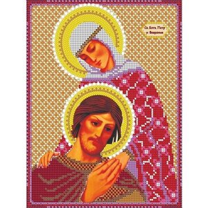 Вышивка бисером иконы Святые Петр и Феврония 19*24 см