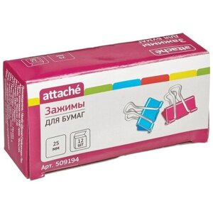 Зажимы для бумаг Attache 25 мм цветные (12 штук в упаковке)
