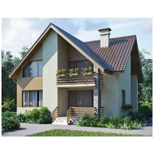 (150м2, 12х10м) Готовый проект двухэтажного дома из газобетона с балконом и террасой - AS-1517