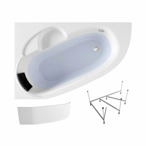 Акриловая ванна 150х100 см Lavinia Boho Bell Pro набор 4 в 1 S2-370215PL: угловая ванна (левый разворот), каркас, подголовник, лицевой экран