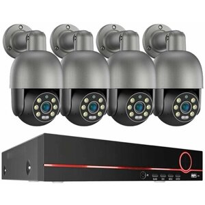 Цифровой IP POE комплект видеонаблюдения на 4 PTZ камеры 8Mp со звуком Millenium Tech 8046P PTZ