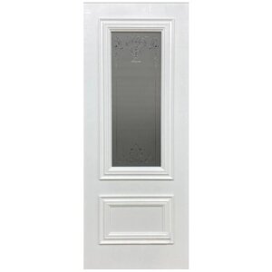 Дверь межкомнатная "Париж " Эмаль , 700*2000 , cтекло витраж белое прозрачное , цвет белый , коробка +наличники с 2х сторон